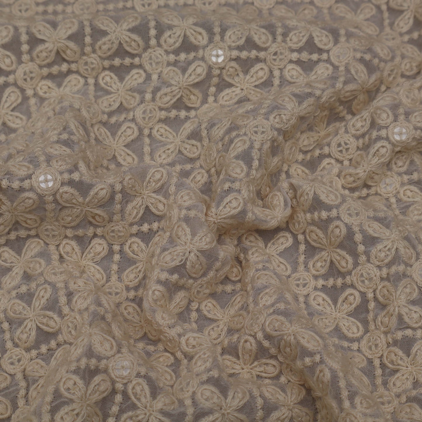 White Color Georgette Embroidery Fabric