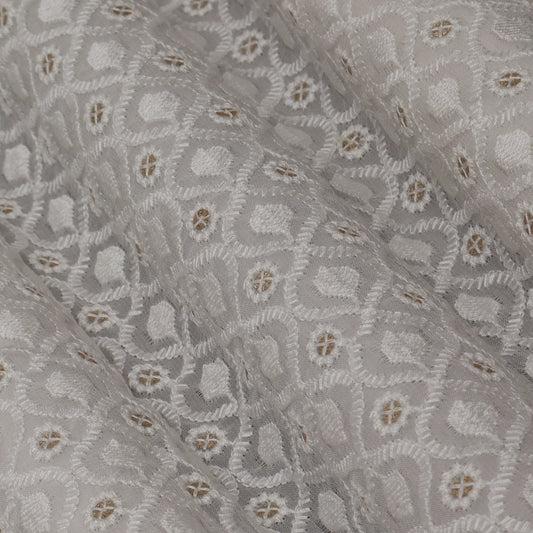 White Color Georgette Embroidery Fabric