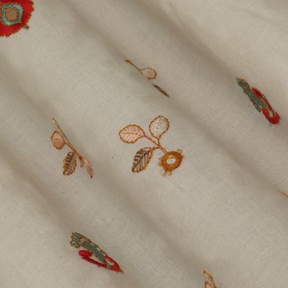 Off White Color Kora Cotton Embroidery Fabric