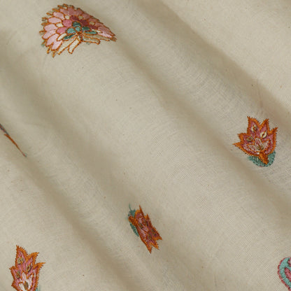 Off White Color Kora Cotton Embroidery Fabric