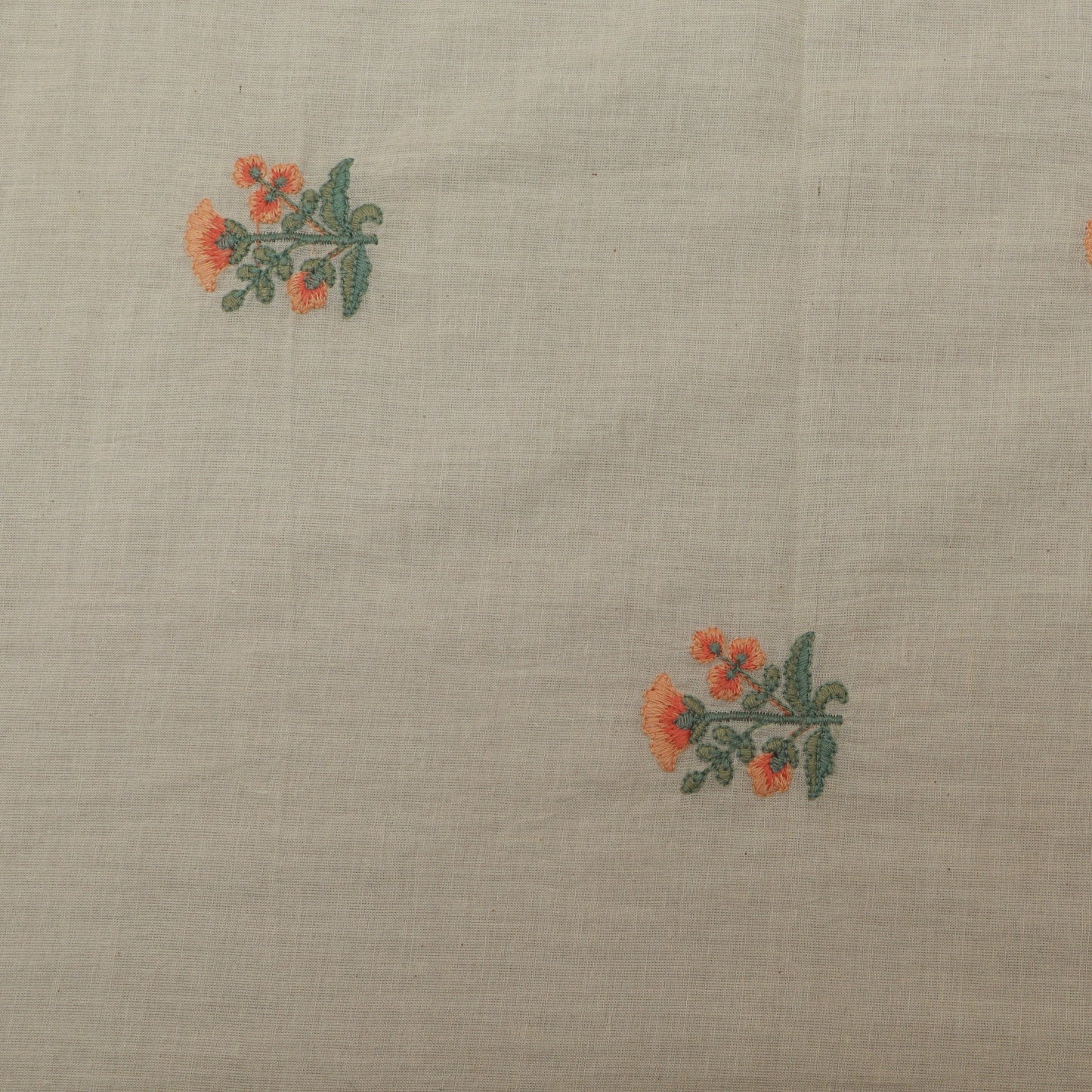 Off White Color Kora Cotton Embroidery Fabric