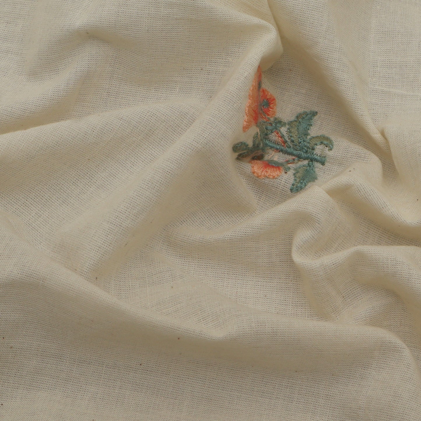 Off White Color Kora Cotton Embroidery Fabric