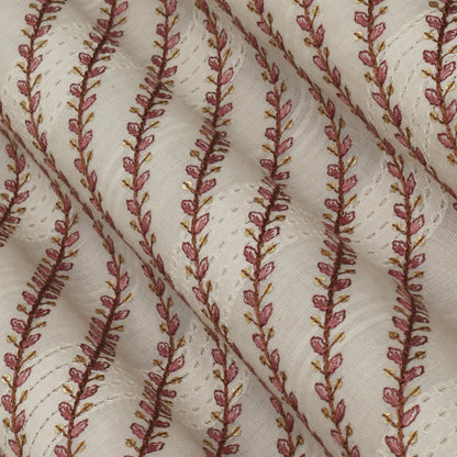 Off White Color Kora Cotton Embroidery Fabric