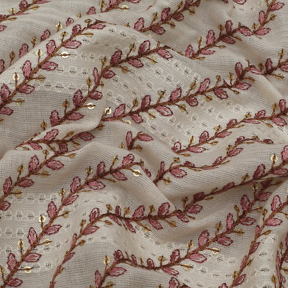 Off White Color Kora Cotton Embroidery Fabric