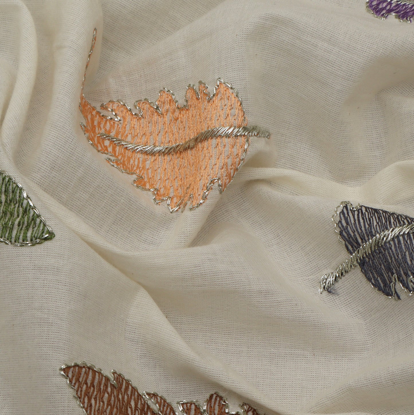 Off White Color Kora Cotton Embroidery Fabric