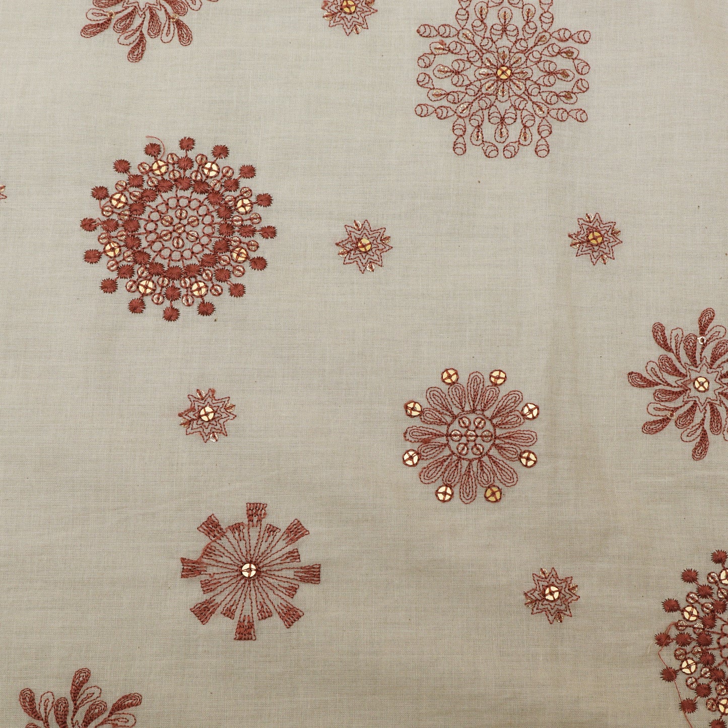 Off White Color Kora Cotton Embroidery Fabric