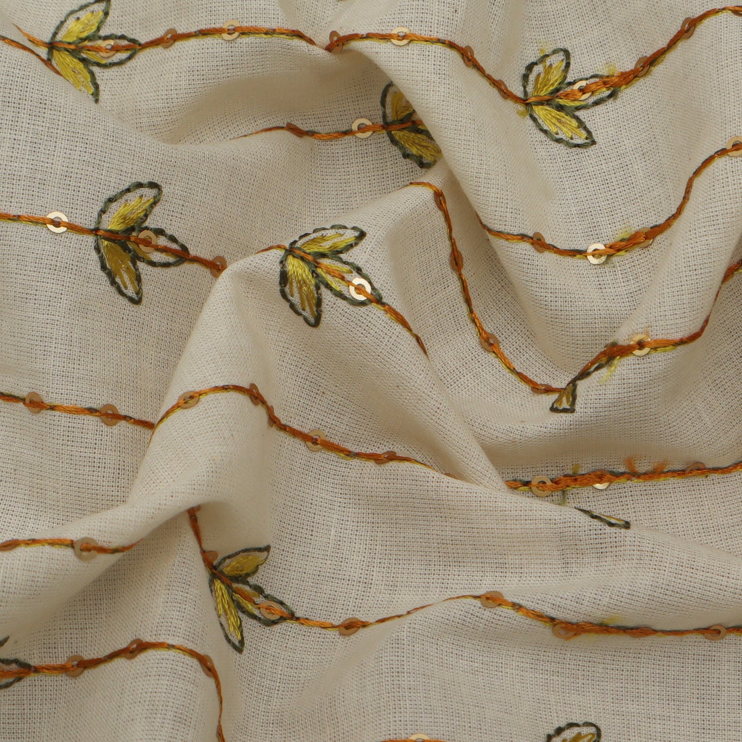 Off White Color Kora Cotton Embroidery Fabric