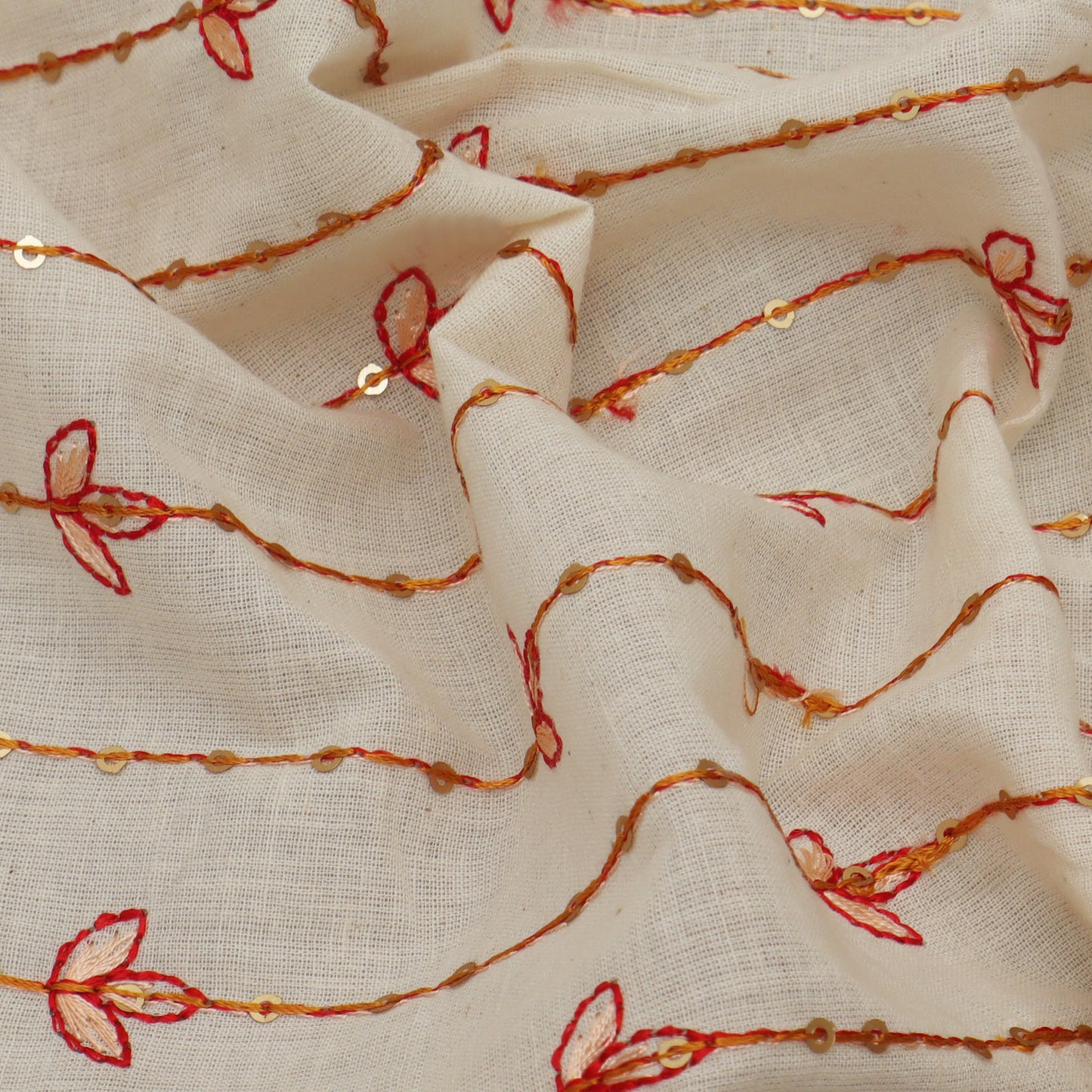 Off White Color Kora Cotton Embroidery Fabric