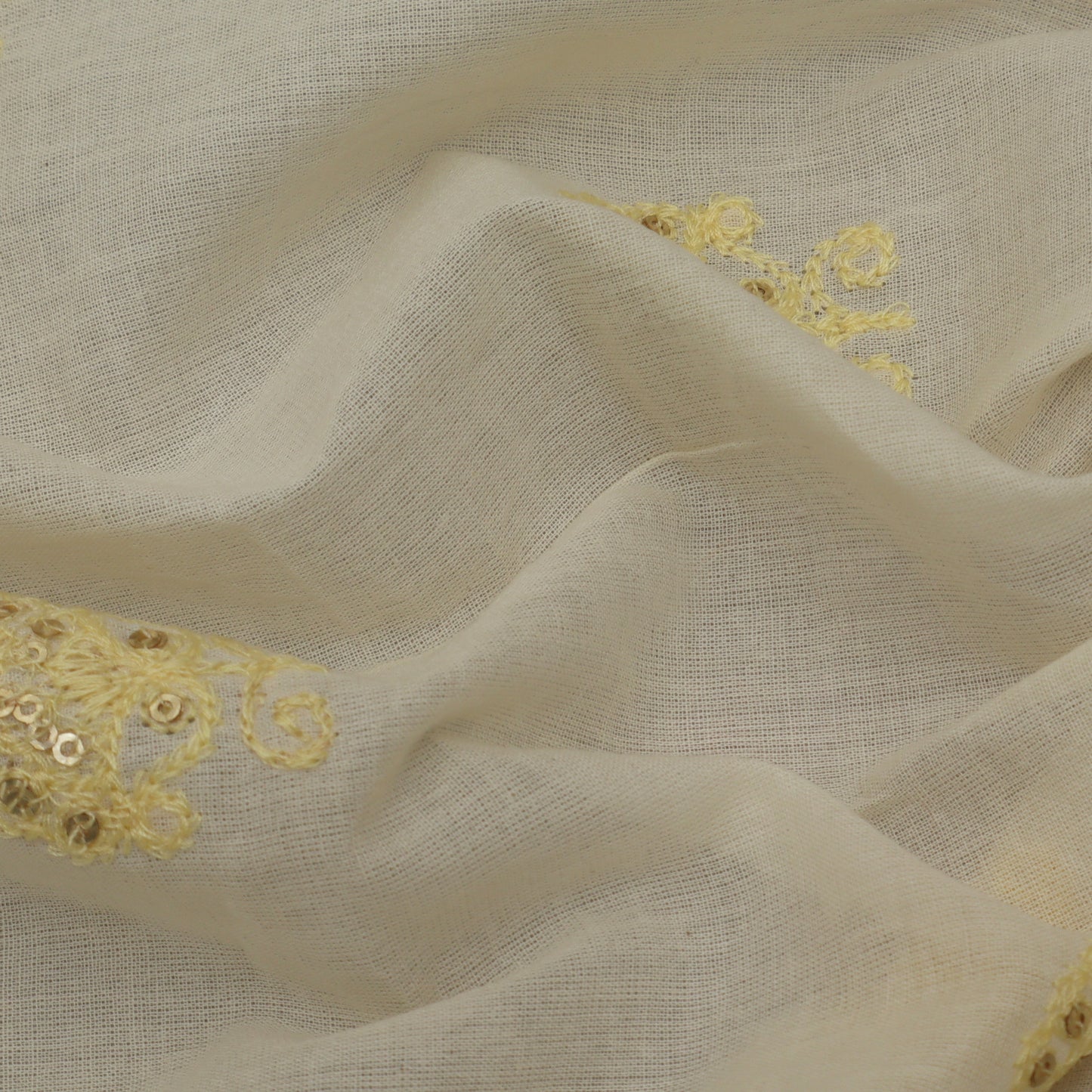 Off White Color Kora Cotton Embroidery Fabric