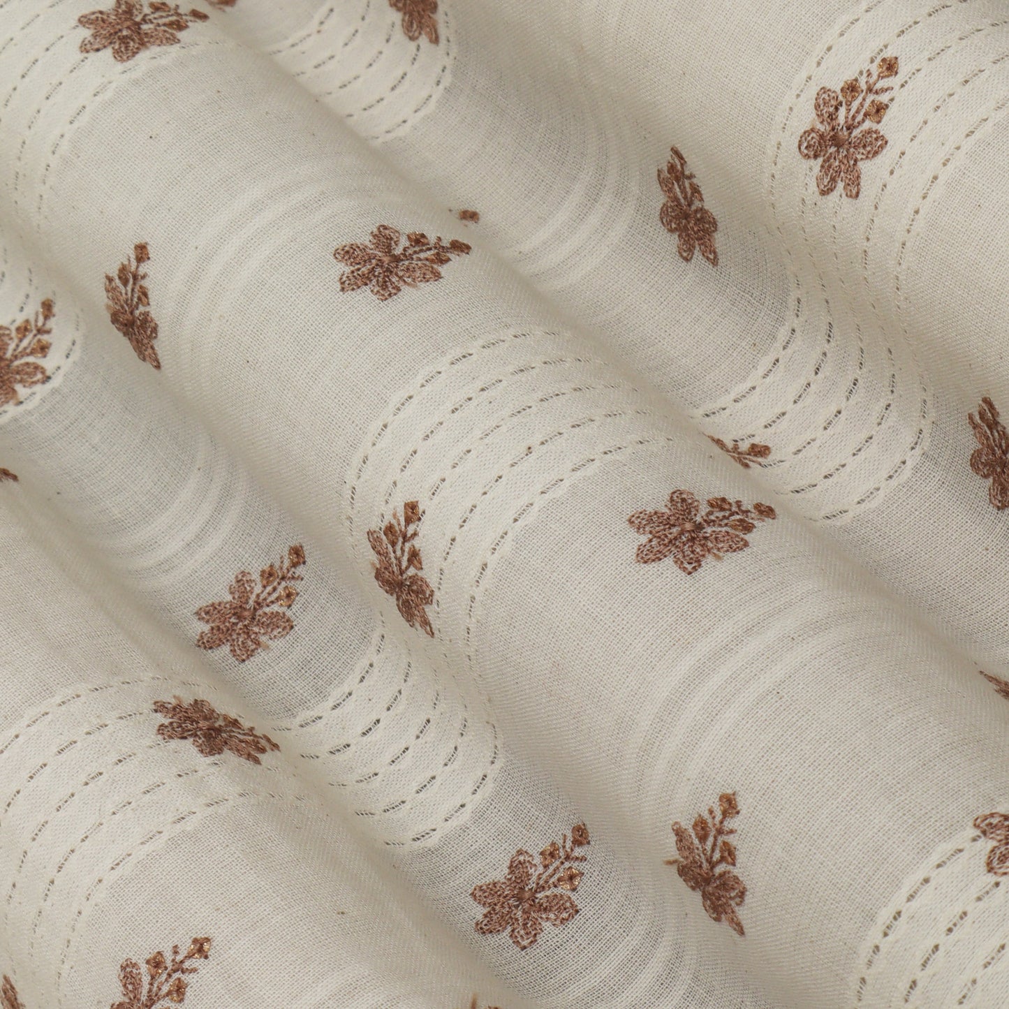 Off White Color Kora Cotton Embroidery Fabric