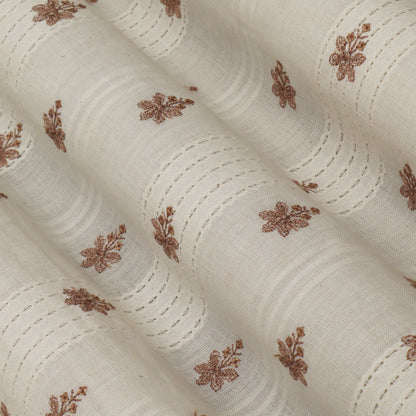 Off White Color Kora Cotton Embroidery Fabric