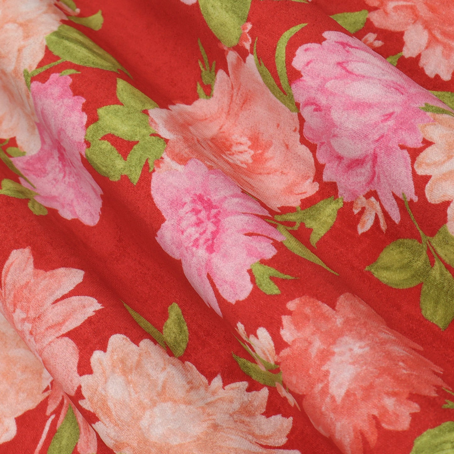 Red Floral Velvet Print Fabric