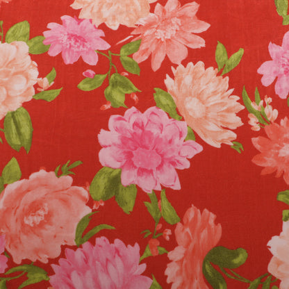 Red Floral Velvet Print Fabric