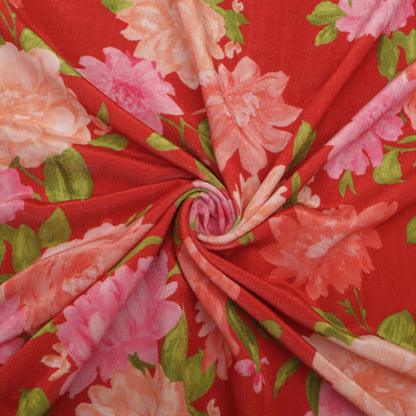 Red Floral Velvet Print Fabric