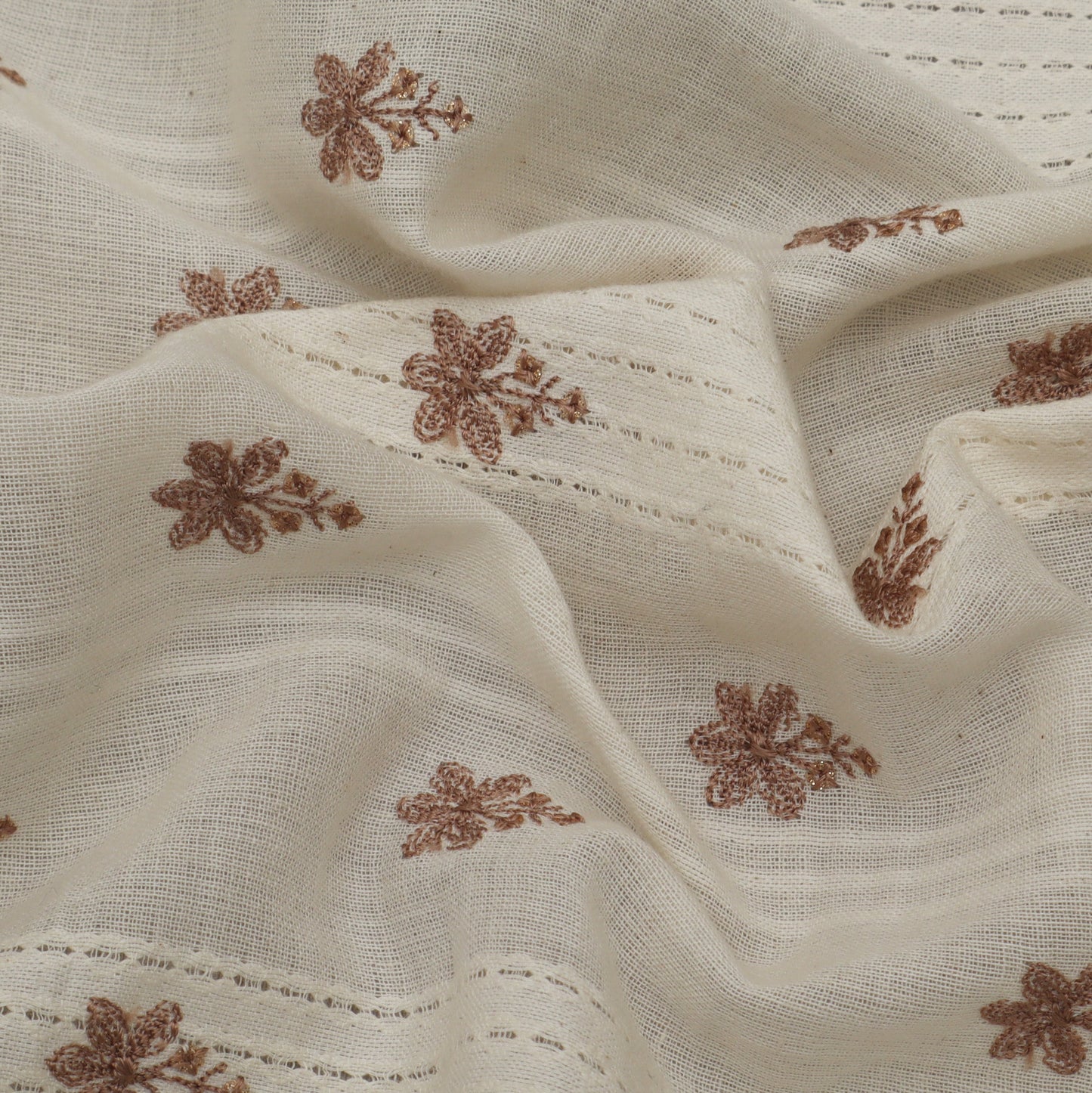 Off White Color Kora Cotton Embroidery Fabric