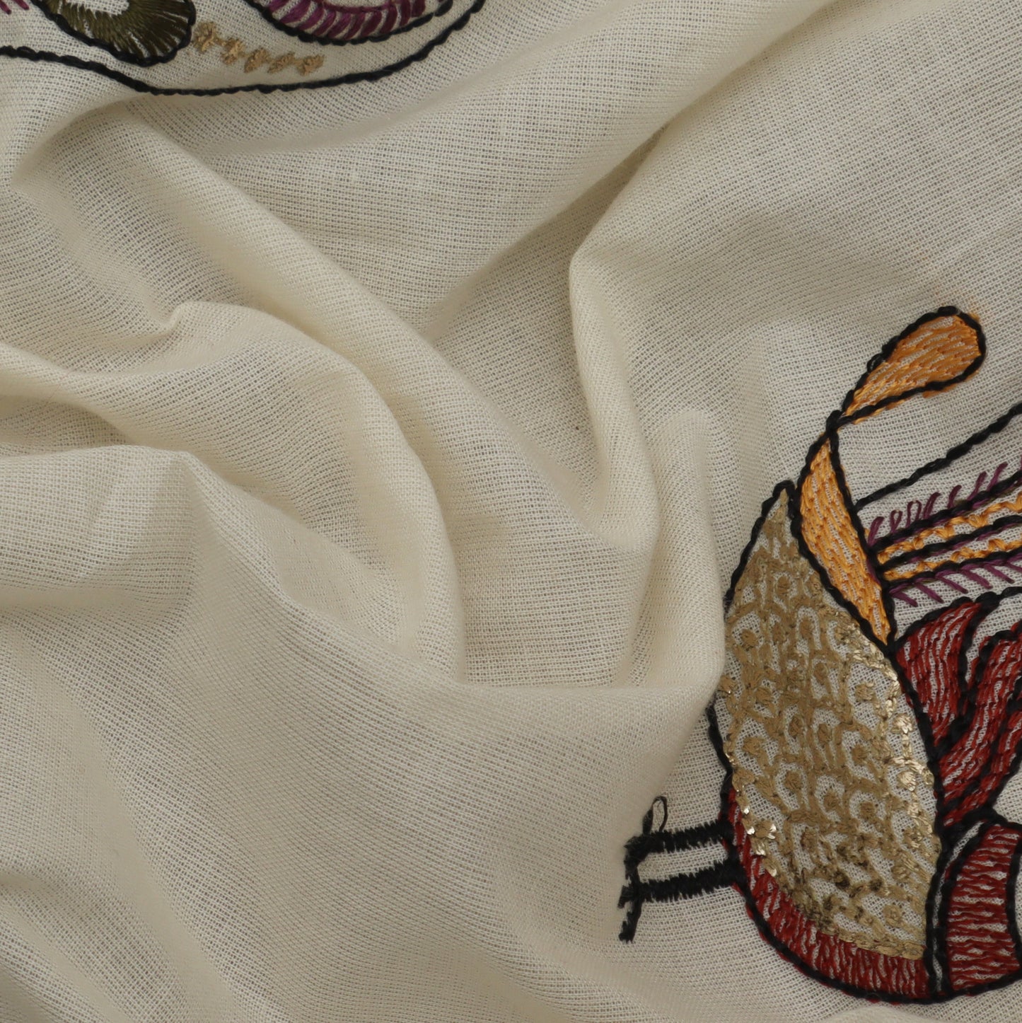 White Color Kora Cotton Embroidery Fabric