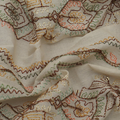 Off White Color Kora Cotton Embroidery Fabric