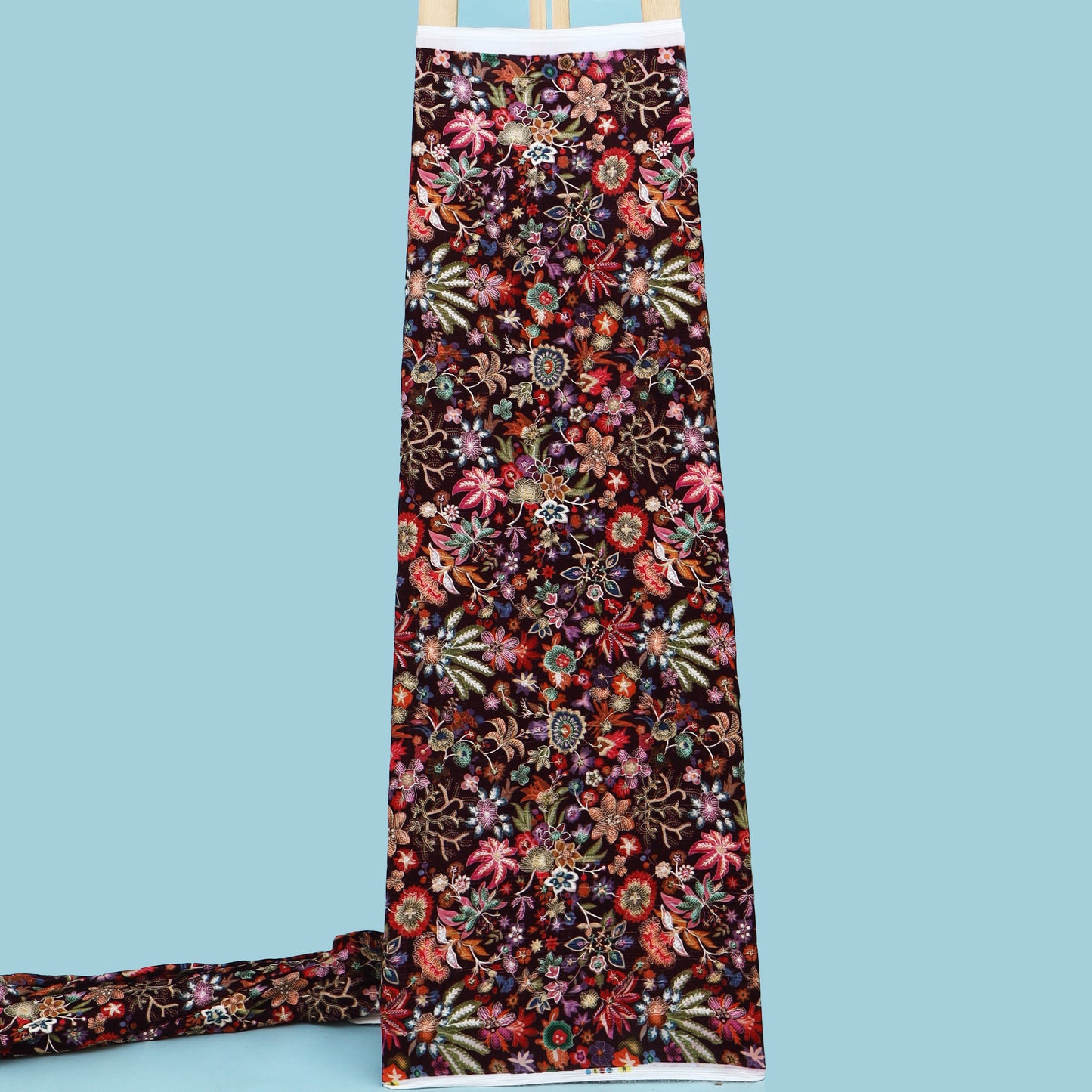 Purple Color Velvet Print Embroidery Fabric