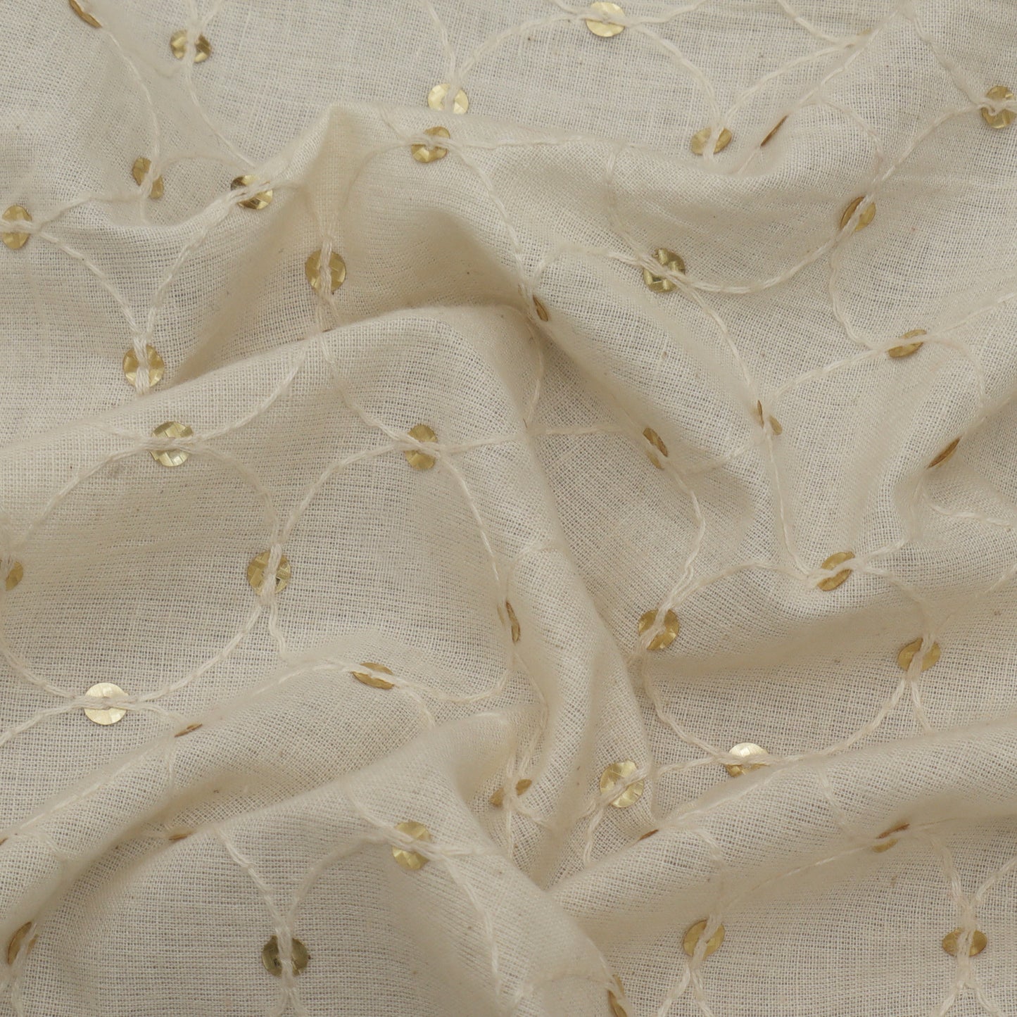 Off White Color Kora Cotton Embroidery Fabric