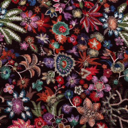 Purple Color Velvet Print Embroidery Fabric