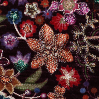 Purple Color Velvet Print Embroidery Fabric