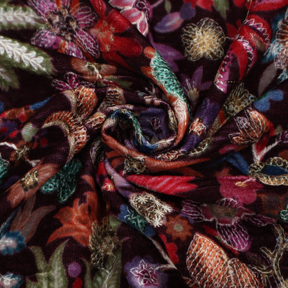 Purple Color Velvet Print Embroidery Fabric