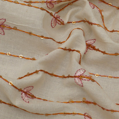 Off White Color Kora Cotton Embroidery Fabric