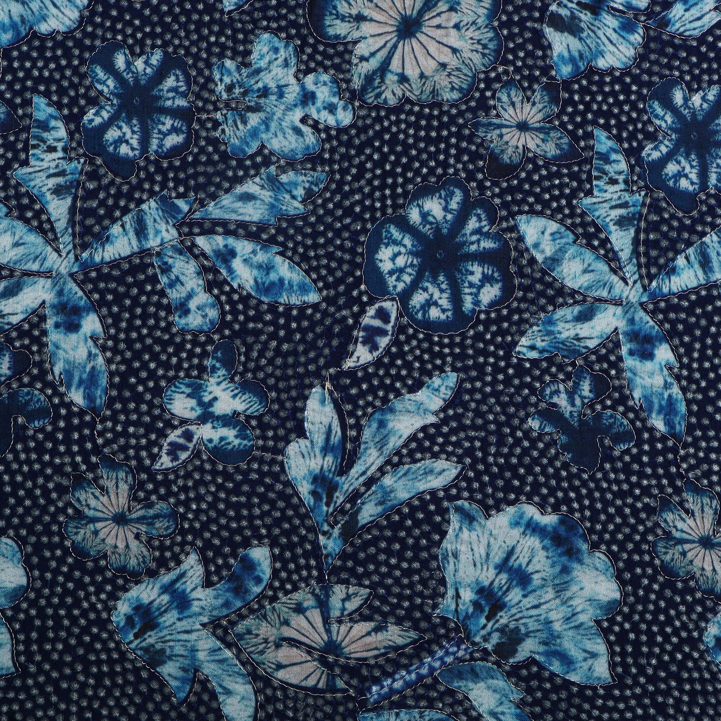 Blue Color Dola Silk Print Embroidery Fabric