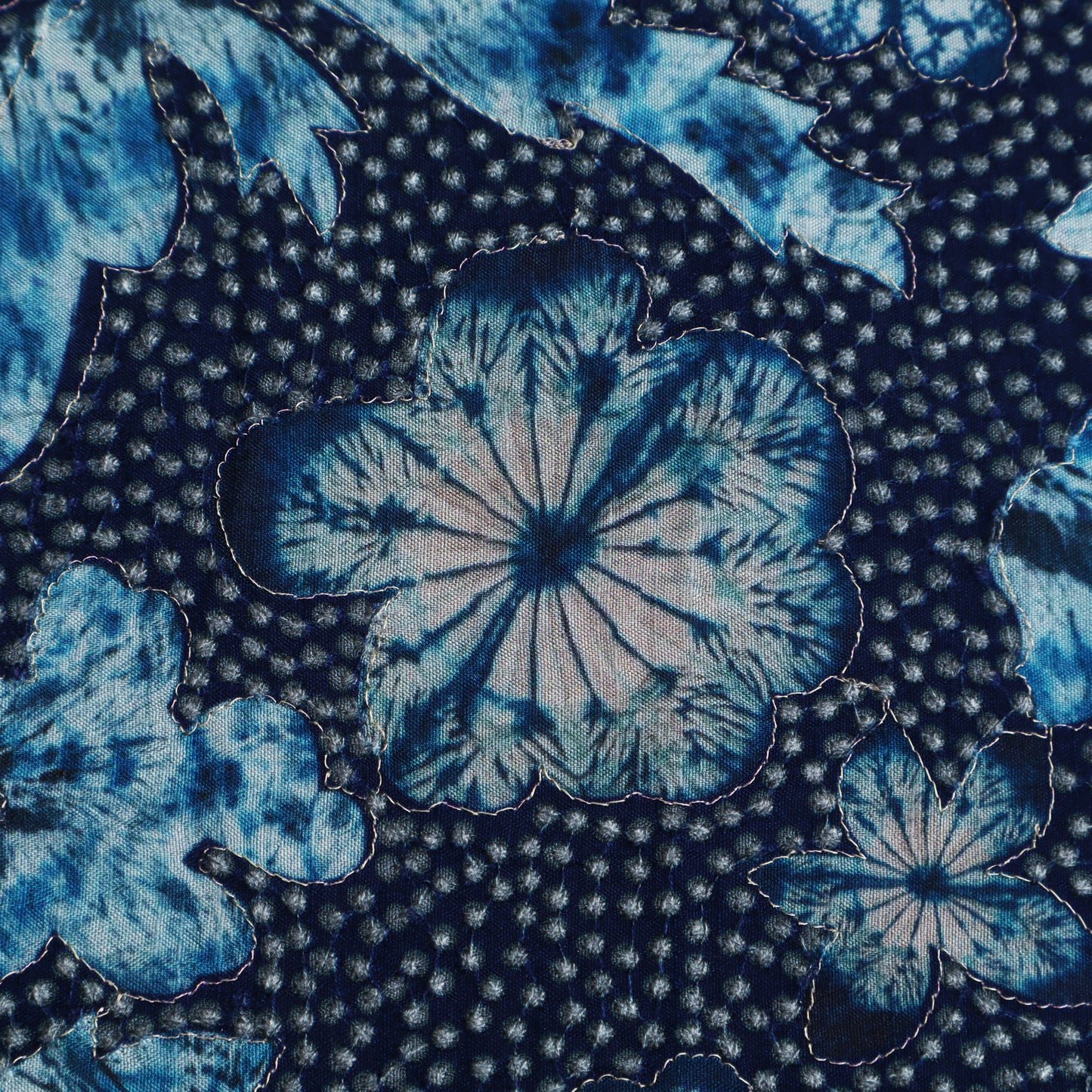 Blue Color Dola Silk Print Embroidery Fabric