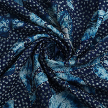 Blue Color Dola Silk Print Embroidery Fabric