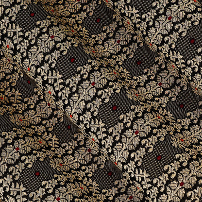 Black Color Katan Meena Brocade Fabric