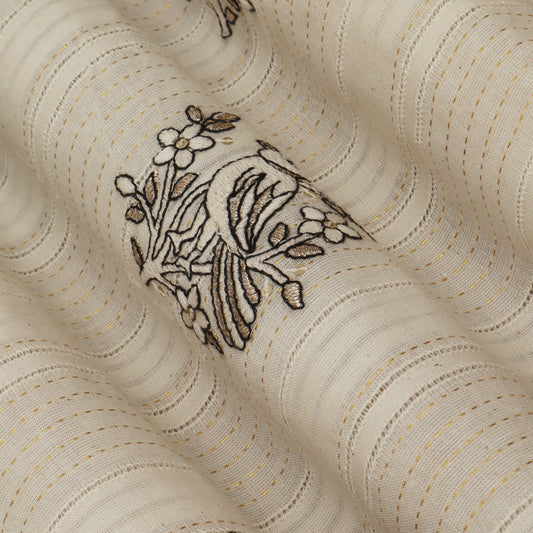 Off White Color Cotton Jaquard Embroidery Fabric