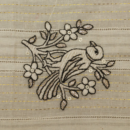 Off White Color Cotton Jaquard Embroidery Fabric