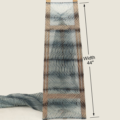 Patterned fabric with dimensions indicated on a beige background