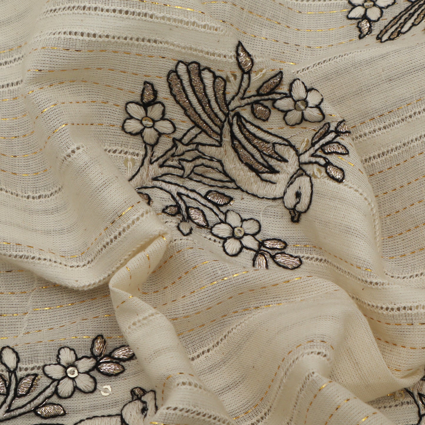 Off White Color Cotton Jaquard Embroidery Fabric