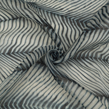 Textured fabric with wavy pattern in gray and white