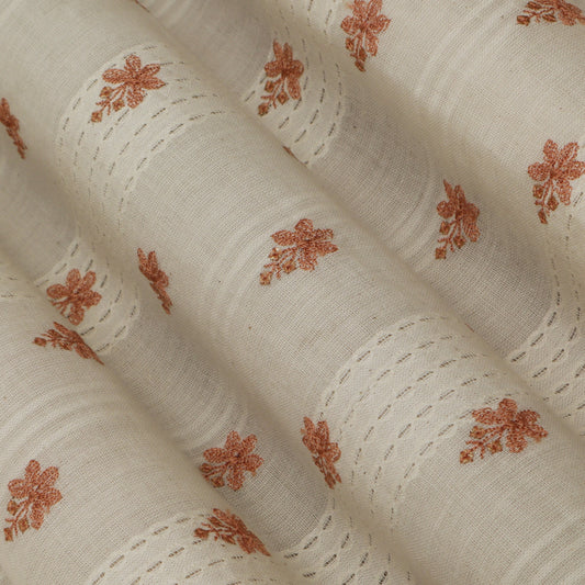 Off White Color Kora Cotton Embroidery Fabric