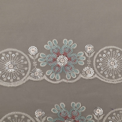 White Color Georgette Border Sequence Embroidery Fabric