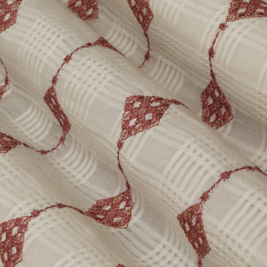 Off White Color Kora Cotton Embroidery Fabric