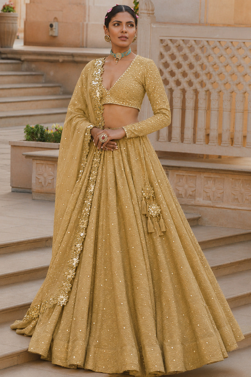 Crush Tissue Mukesh Brocade Fabric