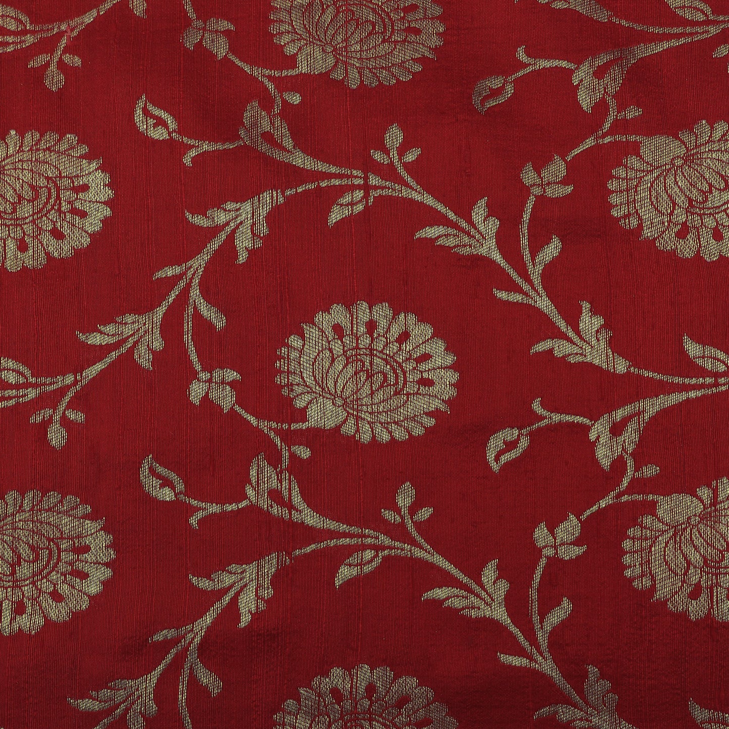 Red Color Raw Silk Brocade Fabric
