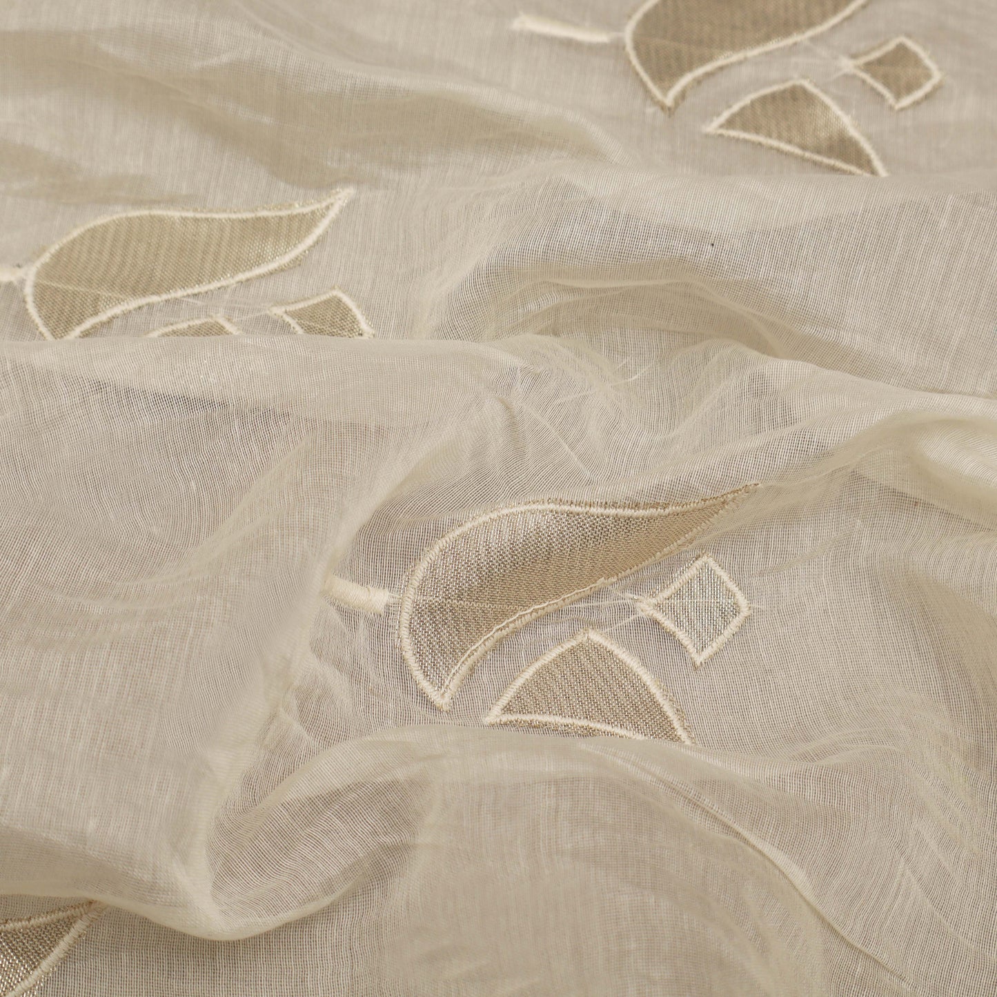 Off-White Color Chanderi Embroidery Fabric