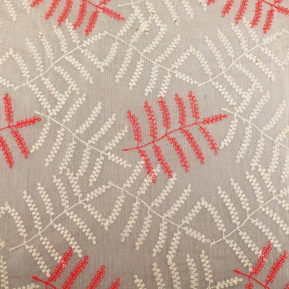 Off-White Color Chanderi Embroidery Fabric