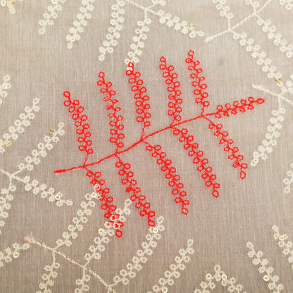 Off-White Color Chanderi Embroidery Fabric