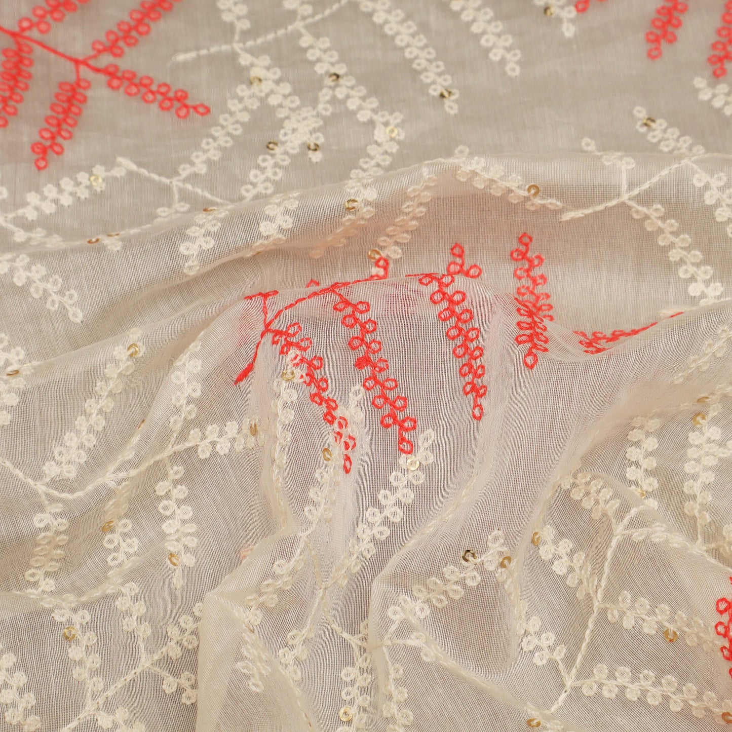Off-White Color Chanderi Embroidery Fabric