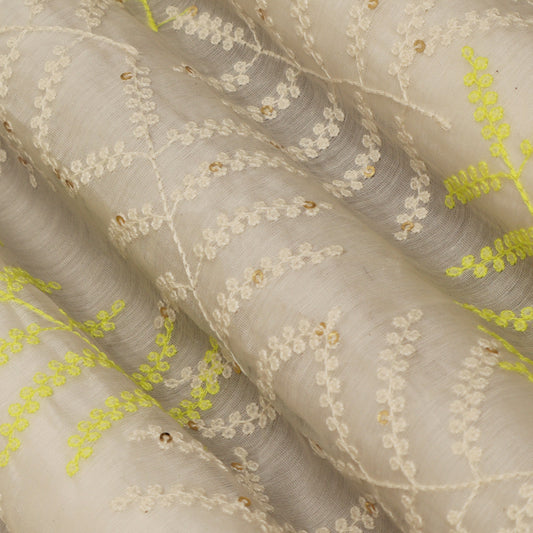 Off-White Color Chanderi Embroidery Fabric