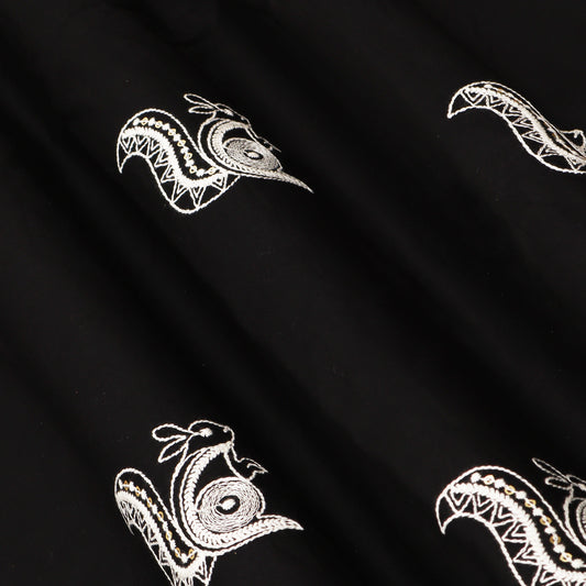 Black Color Cotton Embroidery Fabric