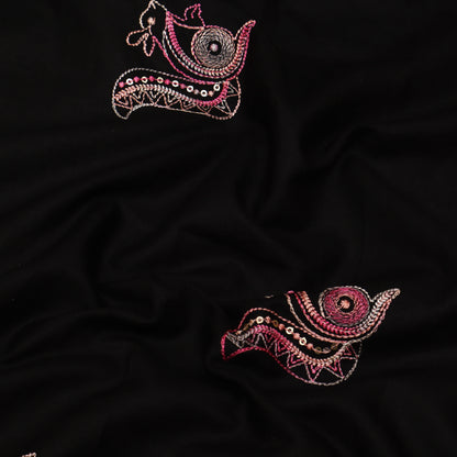 Black Color Cotton Embroidery Fabric