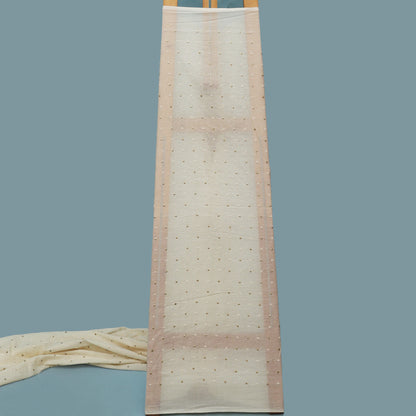 Off White Color Kora Cotton Embroidery Fabric