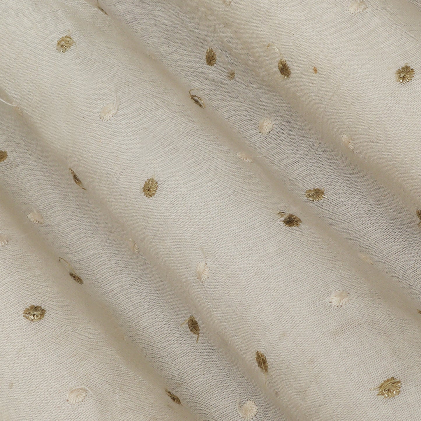 Off White Color Kora Cotton Embroidery Fabric